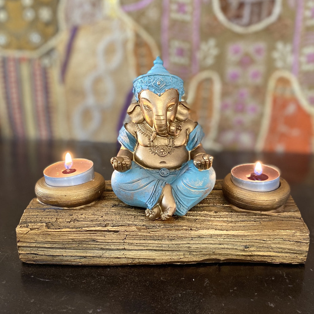 Porta vela doble con Ganesha - Komodo-fv